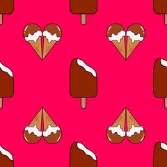 Ice cream Seamless Pattern. Love background. Vector illustration.