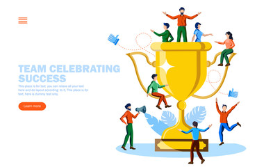 leader and team gathered around trophy