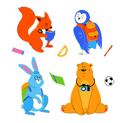 Fototapeta na wymiar Animals students - flat design style set of cartoon characters