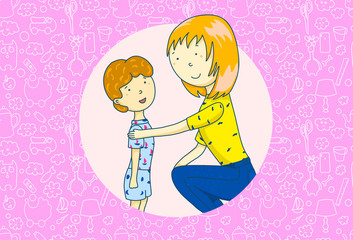 Mom is talking to her son. mothers Day. Concept of parent support. Vector illustration