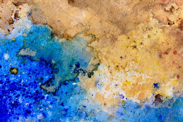 Yellow Ochre with Blue watercolor Background