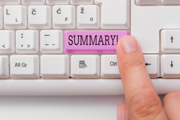 Handwriting text writing Summary. Conceptual photo brief statement or account of main points of...