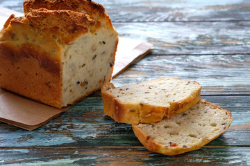 Homemade healthy bread yeast free. Background texture of bread. 