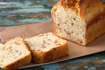 Homemade healthy bread yeast free. Background texture of bread. 