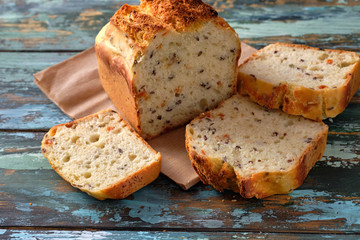 Loaf of fresh sliced multigrain bread is yeast free.