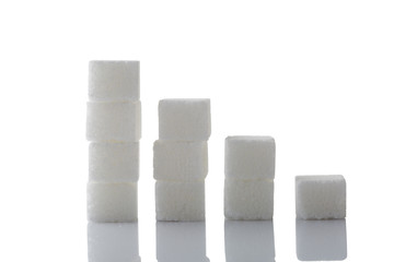 Sweet sugar cube pile on white background, Closeup