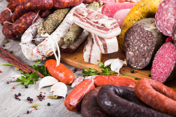 tasty meat and sausage products