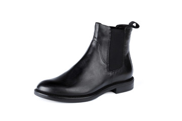 Winter female leather boots isolated on white background