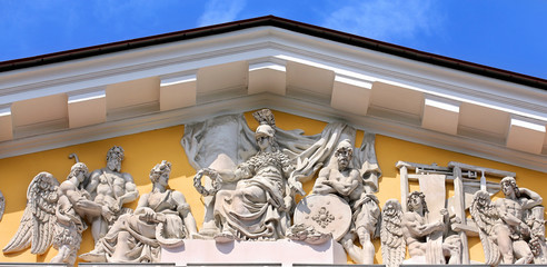 Pediment of a classical building with high relief