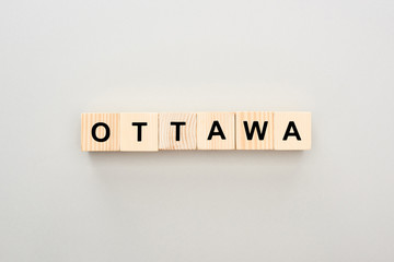 top view of wooden blocks with Ottawa lettering on white background