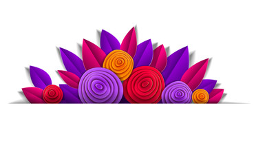 Obraz premium Background with autumn flowers and leaves paper cut style line design element, copy space for text, vector floral illustration. Wedding invitation or romantic greeting card.