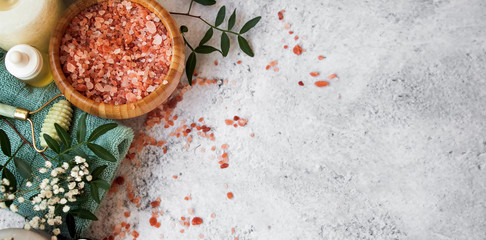 Top view background of spa necessities