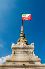 Italian flag in front of Altare della Patria Vittorio Emanuele II Monument Rome Italy