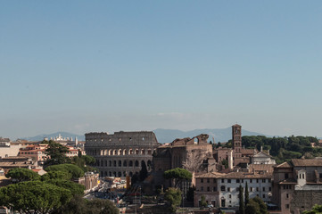 Fototapeta na wymiar Panoramic view of Rome Italy with Colosseum in background 