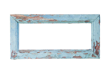 Old blue isolated wooden frame. Vintage wooden frame