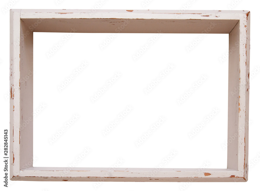 Wall mural isolated wooden frame on white background. Simple frame