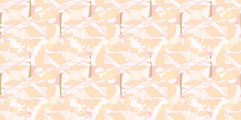 Elegant pastel floral peony blossom pattern, shades of pink tones, transparency. Simple geometric classic style. Great for home decor, paper goods, stationary, fashion. Art deco style. Seamless.