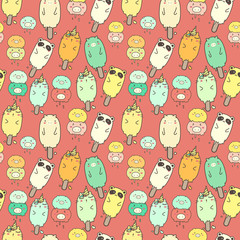 Obraz premium Cute animal ice cream seamless pattern background. Vector illustration for gift wrap design.