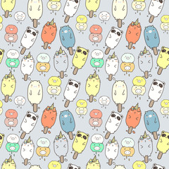 Fototapeta na wymiar Cute animal ice cream seamless pattern background. Vector illustration for gift wrap design.