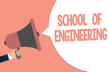 Conceptual hand writing showing School Of Engineering. Business photo text college to study mechanical communication subjects Recall remember text social notice speaker announcement awareness