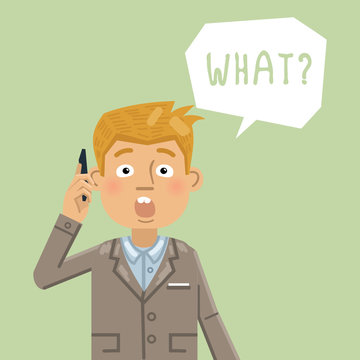 Illustration of a surprised businessman talking on the cellphone. Amazed, shocked, facial expression, emotional face. Flat style vector illustration