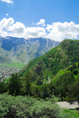 Obraz premium Village in the mountains. Beautiful landscape. Nature. The sky with clouds. Travel concept