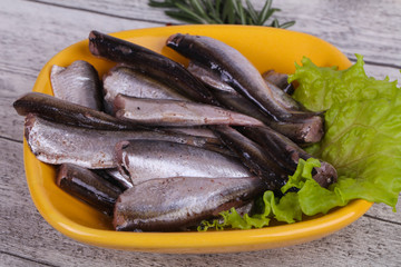Anchovy fish snack in the bowl