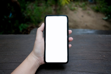 Women's hands holding cell telephone watching social media in a smart phone. social network concept with smart phone