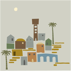 Middle East Town, Old City,  Abstract architecture, Historical place,  Illustration