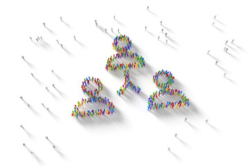 3D Illustration of Human Crowd Forming A Network Symbol