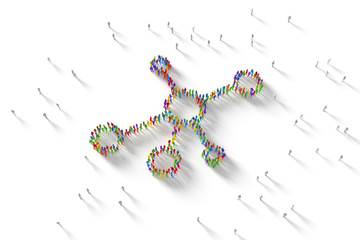 3D Illustration of Human Crowd Forming A Network Symbol