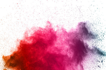 abstract powder splatted background. Colorful powder explosion on white background. Colored cloud. Colorful dust explode. Paint Holi.
