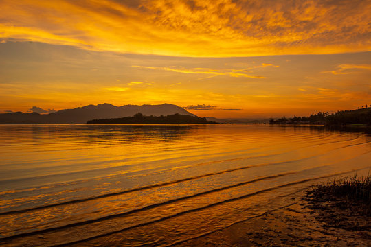Sunset over Tapera Beach in Florian&oacute;polis Santa Catarina Brazil