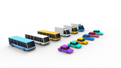 Cartoon cars isolated in white studio background