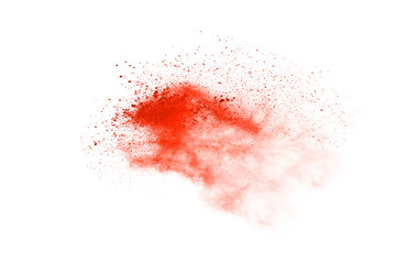 abstract orange powder splatted background,Freeze motion of color powder exploding/throwing color powder,color glitter texture on white background.