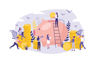 Business Concept of the Bank, Finance, Money, Credit. Teamwork Office Clerks Banking, Accounting, Management, Marketing. Group of Businessmen and Financiers. Cartoon flat Design, Isolated Vector