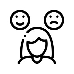 Changeable Mood Symptomp Of Pregnancy Vector Icon Thin Line Sign. Happy Angry Character Woman Silhouette, Symptomp Of Pregnancy Pictogram. Diagnosis Of Future Mother Monochrome Contour Illustration