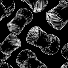 Aluminium Prints For him Champagne wine bottle cork seamless pattern on black background.