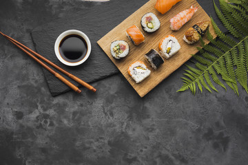 Top view sushi arrangement