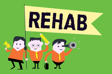 Text sign showing Rehab. Conceptual photo course treatment for drug alcohol dependence typically at residential.