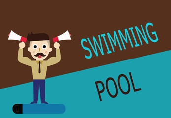 Conceptual hand writing showing Swimming Pool. Business photo text Structure designed to hold water for leisure activities.