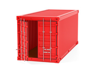 Shipping freight container. Red open container. 3d rendering illustration