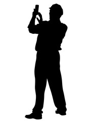 Man with a photo camera on white background