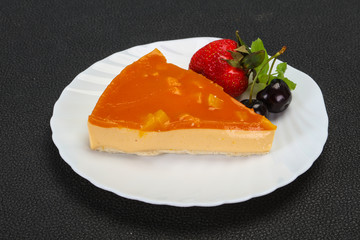 Cheesecake with apricot served strawberry