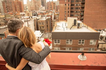 Couple who just got married in a roof top in Manhattan - 282851920