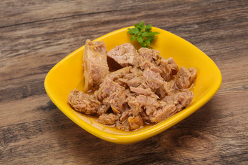 Canned tuna fish in the bowl
