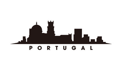 Naklejka premium LISBON Portugal skyline and landmarks silhouette vector