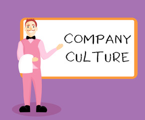 Writing note showing Company Culture. Business photo showcasing The environment and elements in which employees work.