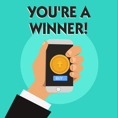 Word writing text You re are A Winner. Business concept for Winning as 1st place or the champion in a competition.