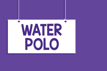 Conceptual hand writing showing Water Polo. Business photo showcasing competitive team sport played in the water between two teams Hanging board message open close sign purple background